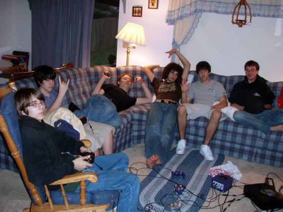 My gaming friends
Everybody (save me, of course) playing Super Smash Brothers Melee in the wee hours of the morning
