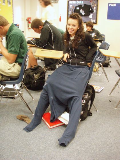 Katie's jacket pants
Katie feeling pretty cold during Mrs. Boyd's Government class
