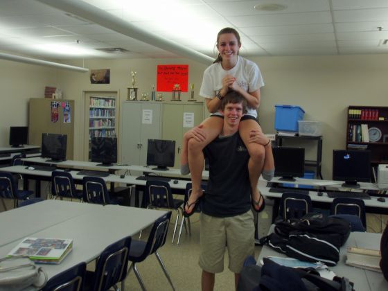 Bri and Kevin cheerleaders
Bri on Kevin's shoulders at the end of yearbook
