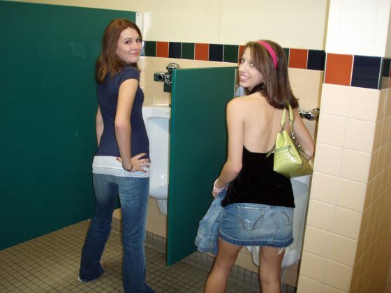 Women enjoy urinals
Brittany Hall and Brittany Reindl followed me into the guys bathroom at Walmart for some reason

